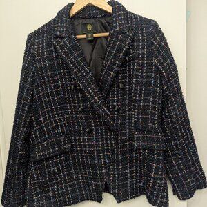 HOUSE OF HARLOW Double Breasted Shimmering Metallic Tweed Blazer Jacket EUC